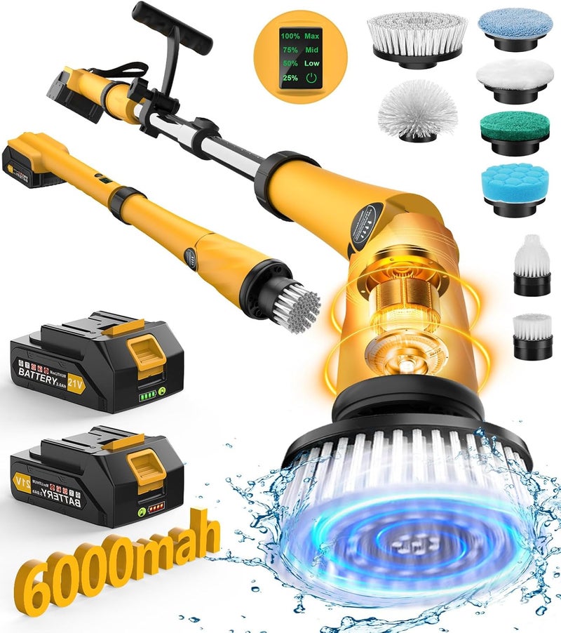 qimedo Electric Spin Scrubber Extra Large Brush Q3,6000 mAh Best Battery Power Scrubber for Cleaning,1200RPM Shower Cordless Cleaning Brush with 8 Brushes for Bath/Tub/Tile/Floor (Smart Display) - Image 1